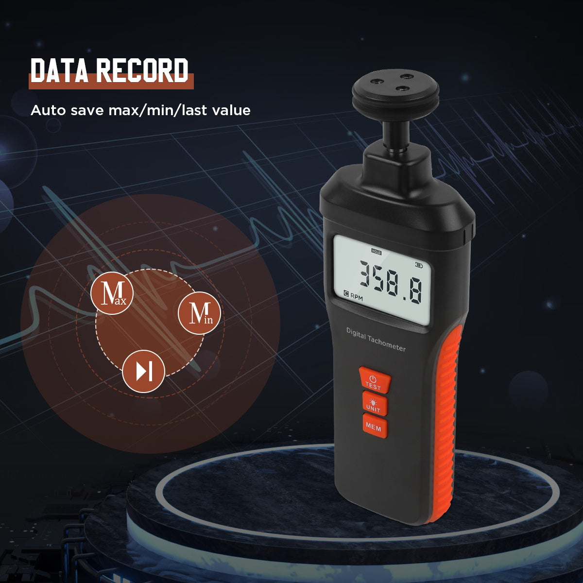 CMTOOL RPM Meter Digital Tachometer, 9.0-99999 RPM Gauge Kit, Handheld Contact and Non Contact Tachometer, High Precision