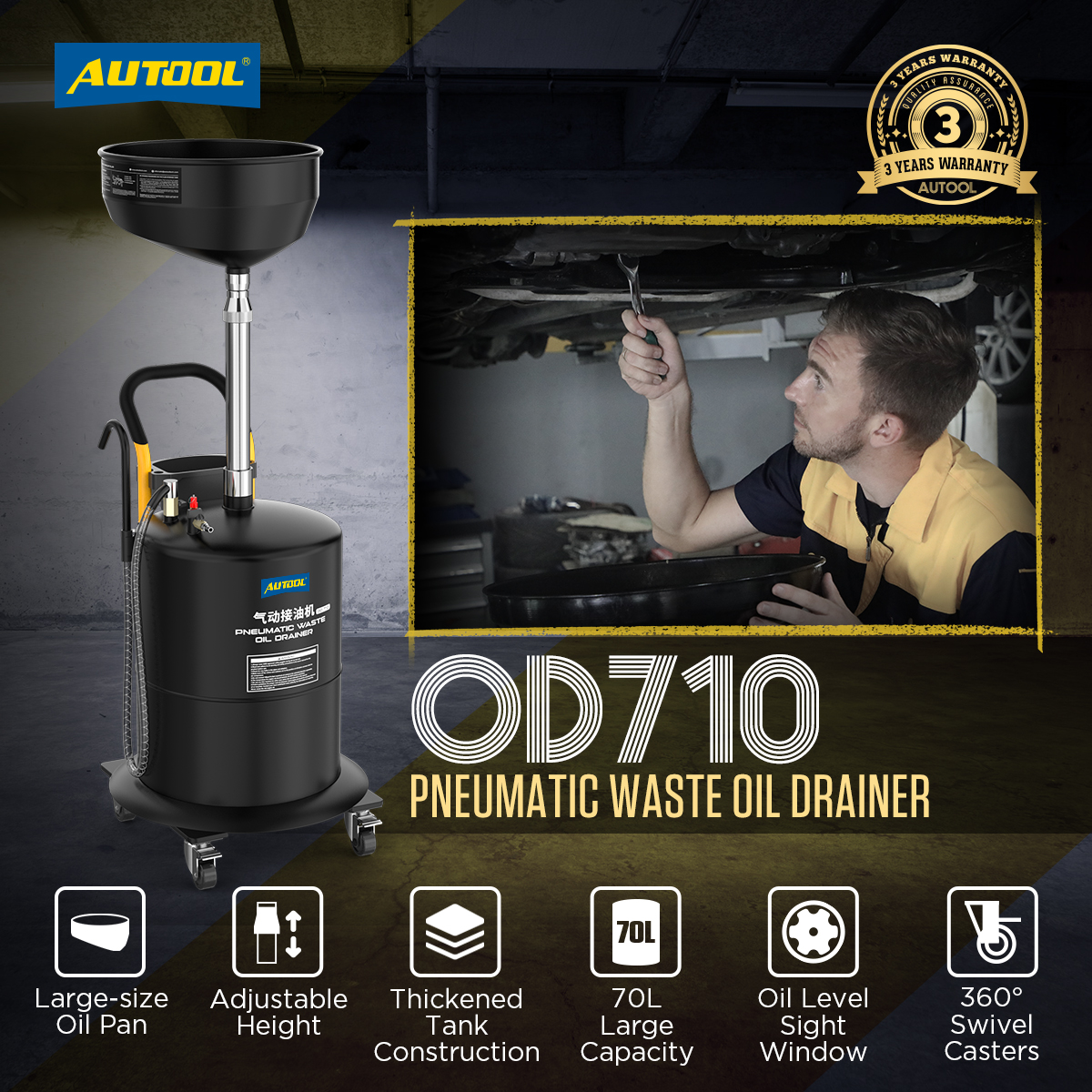 AUTOOL OD710 Pneumatic Oil Picker Machine with 70L Capacity