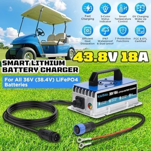 Lithium Battery Charger 36 Volt/43.8V 18A for 36V (38.4V) LiFePO4 Battery 0V