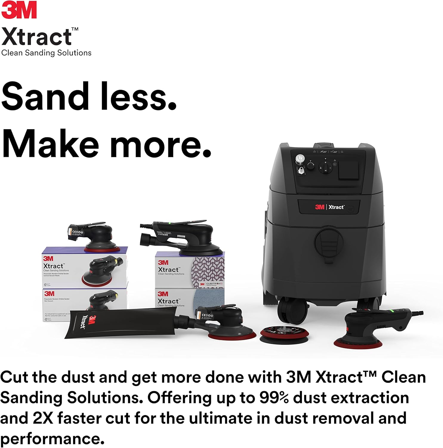 3M 5" Xtract Pneumatic Random Orbit Sander, 5" with Central Vacuum Attachment, 5/16" Orbit, Ergonomic and Lightweight ROS, 0.28 HP (209W) Motor
