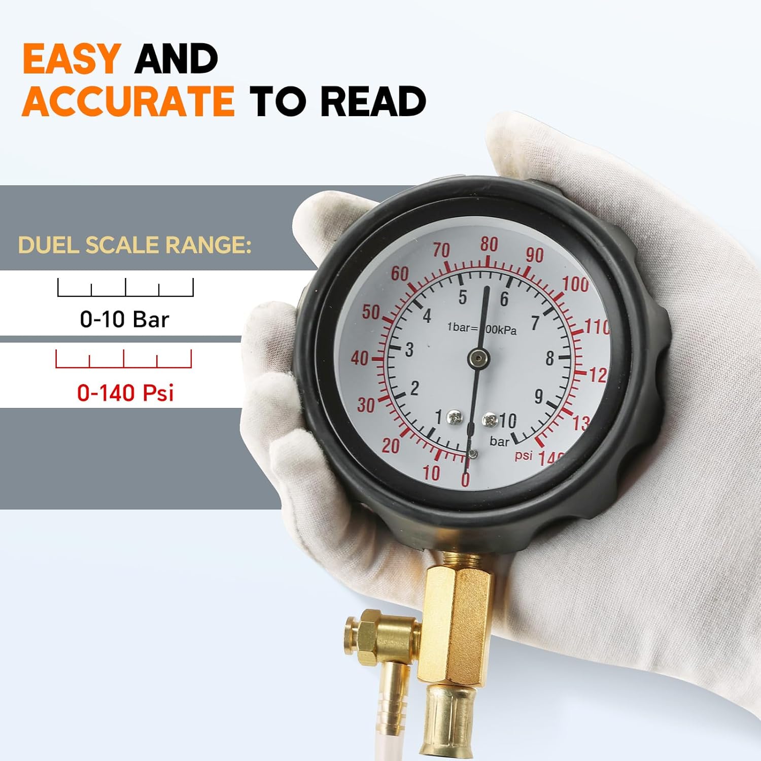 0-140PSI Fuel Pressure Gauge Kit | Fuel Injection Pump Pressure Tester Gauge Kit, TU-114 Oil Pressure Tester Tool for Motorcycles Cars Trucks