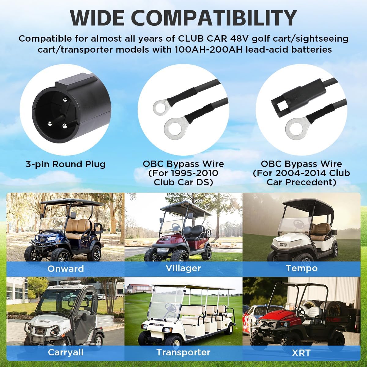 Club Car Charger 48V 18A Smart 1250W Golf Cart Battery Charger 48 Volt, IP67 Waterproof Trickle Charger, 4-6 hrs Full Charge, 16FT Cable, for All Years 48V Club Car Golf Cart 48 Volt Lead-Acid Battery