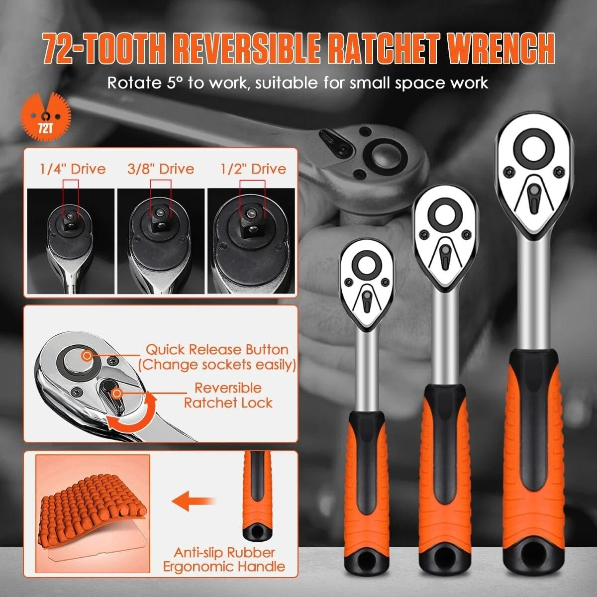 219PCS Steel Mechanics Tool Set Socket Wrench Kit For Auto Repair. Home, Garage