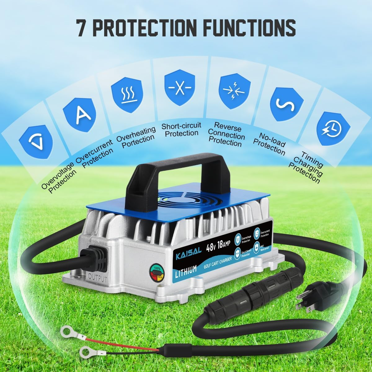 Lithium Battery Charger 48 Volt/58.4V 18A for 48V (51.2V) LiFePO4 Battery 1250W Lifepo4 Battery Charger 48 Volt, IP67 Waterproof, for Golf Cart, Forklift, Electric Outboard, Boat, Solar, RV, Off-Grid