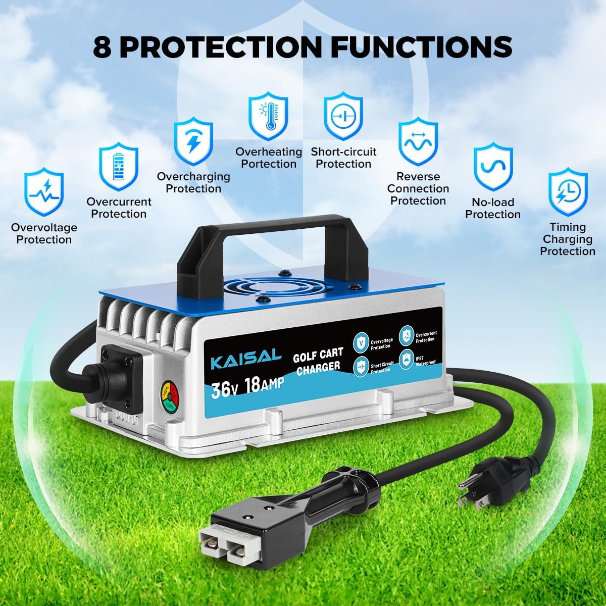 36 Volt 18A Golf Cart Battery Charger for EZGO Marathon Golf Carts IP67 Waterproof 36V EZGO Golf Cart Charger with Anderson SB-50 Plug, Trickle Charge, 5-7H Full Charge,16FT Cord for Lead Acid Battery