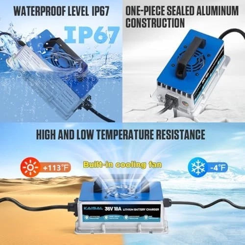 Lithium Battery Charger 36 Volt/43.8V 18A for 36V (38.4V) LiFePO4 Battery 0V