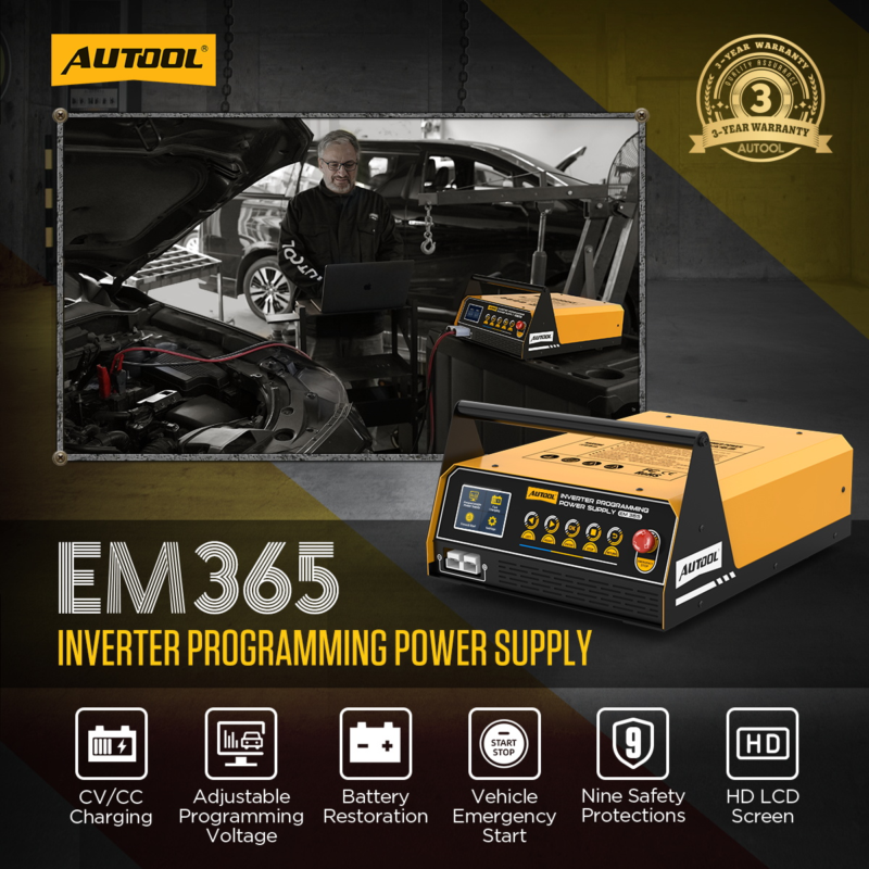 AUTOOL EM365 Inverter Programming Power Supply, 150A Battery Charger Jump Starter