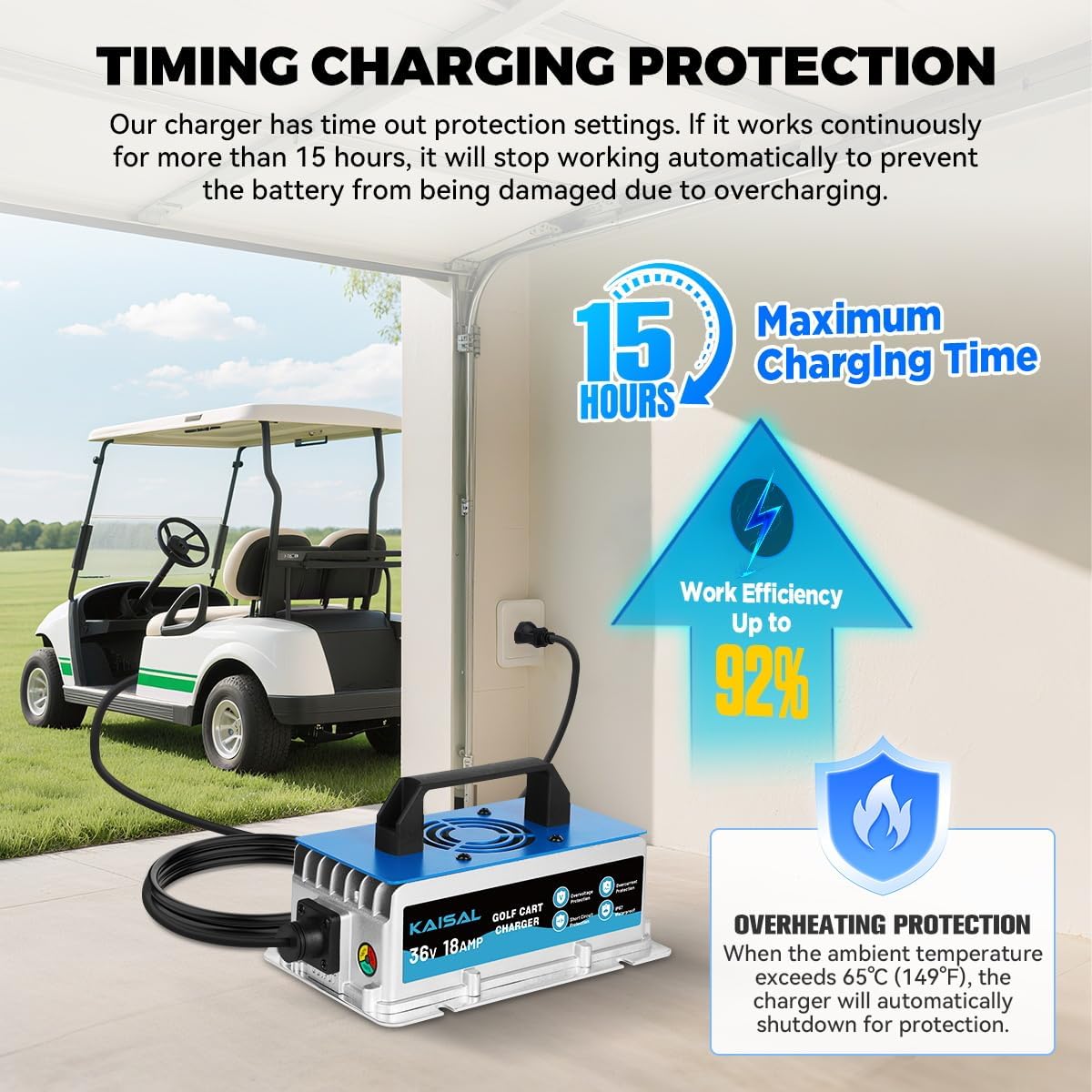 36 Volt 18A Golf Cart Battery Charger for EZGO Marathon Golf Carts IP67 Waterproof 36V EZGO Golf Cart Charger with Anderson SB-50 Plug, Trickle Charge, 5-7H Full Charge,16FT Cord for Lead Acid Battery