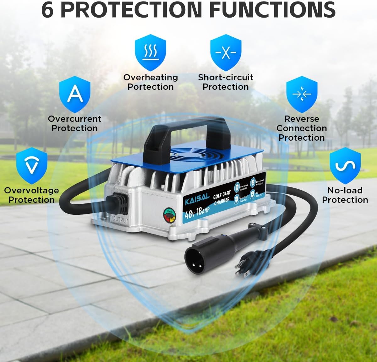 Club Car Charger 48V 18A Smart 1250W Golf Cart Battery Charger 48 Volt, IP67 Waterproof Trickle Charger, 4-6 hrs Full Charge, 16FT Cable, for All Years 48V Club Car Golf Cart 48 Volt Lead-Acid Battery