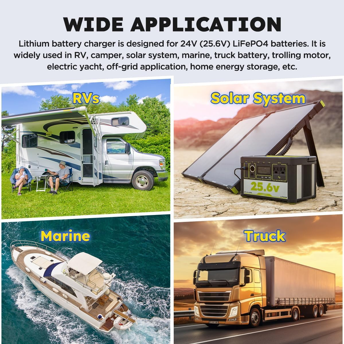 KAISAL 24V 20A Lithium Battery Charger for LiFePO4 - 29.2V with Wake-Up Function, 3 Connectors for RV, Boat, Truck, Marine & Solar Applications