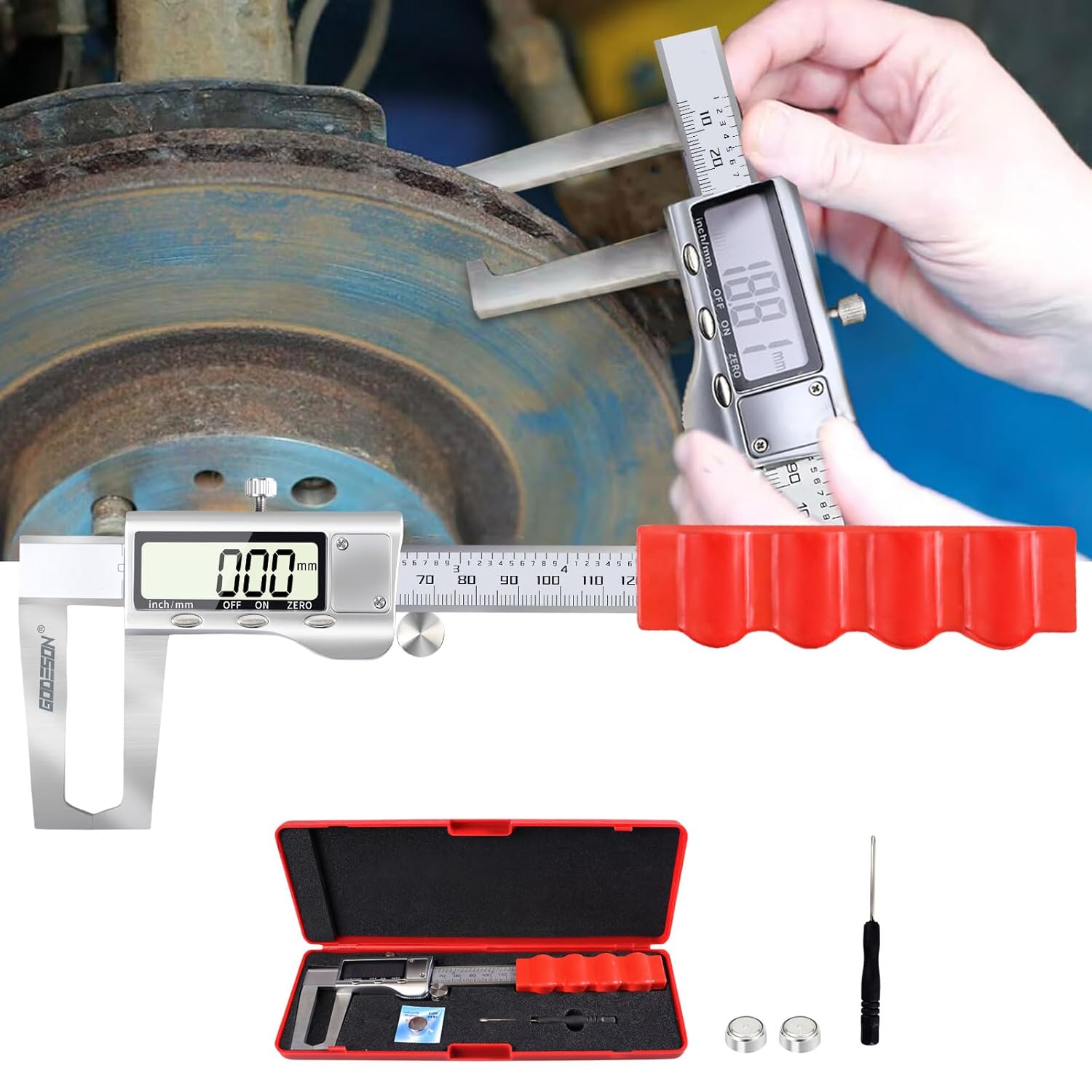 CMTOOL Disc Brake Rotor Micrometer,Digital Caliper Measuring Tool for Disc Brake-6 Inch/150mm,Brake Measuring Tool wtih Caliper- Inch/Metric Conversion, Brake Caliper with Stainless Steel