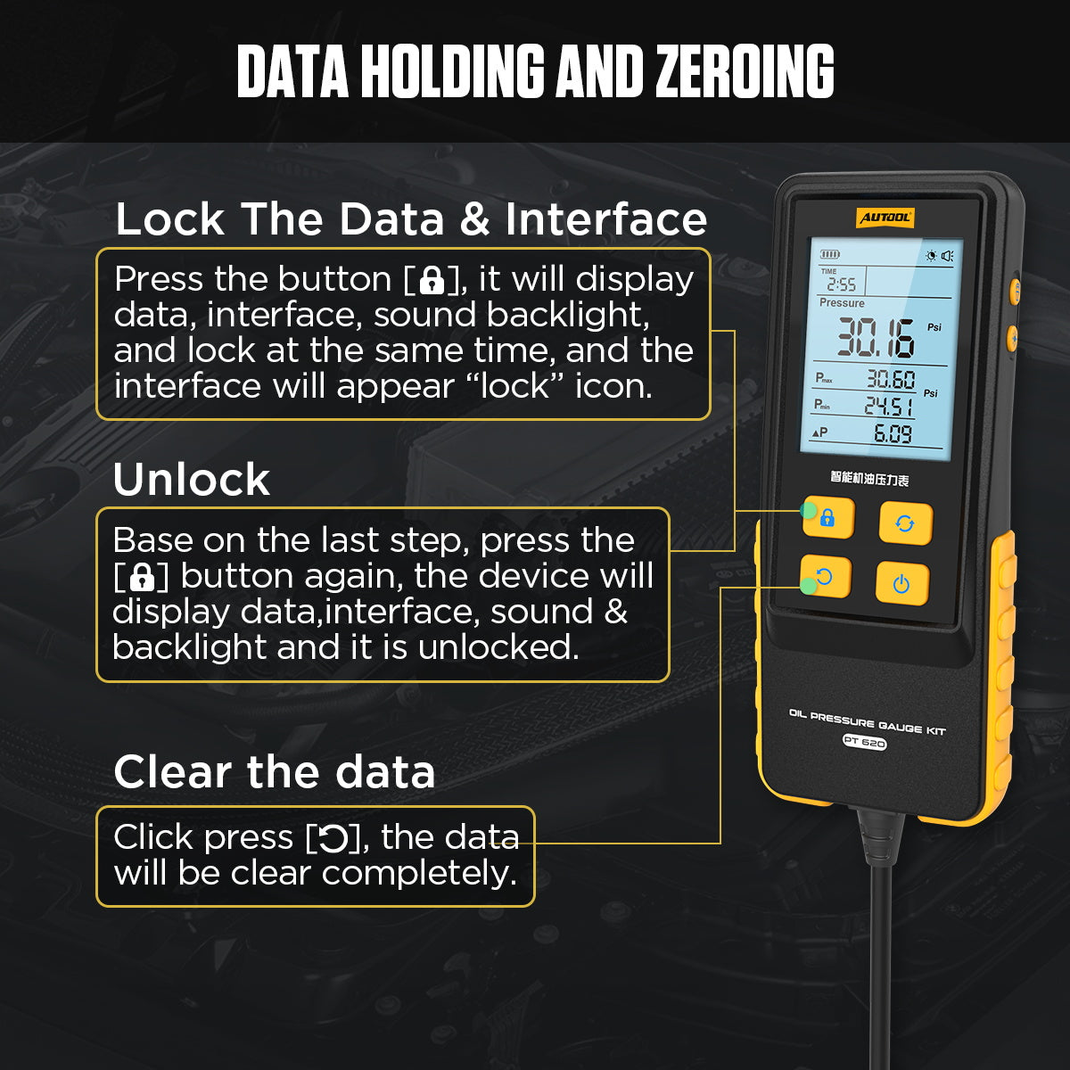 AUTOOL PT620 Engine Oil Pressure Gauge with Digital Display
