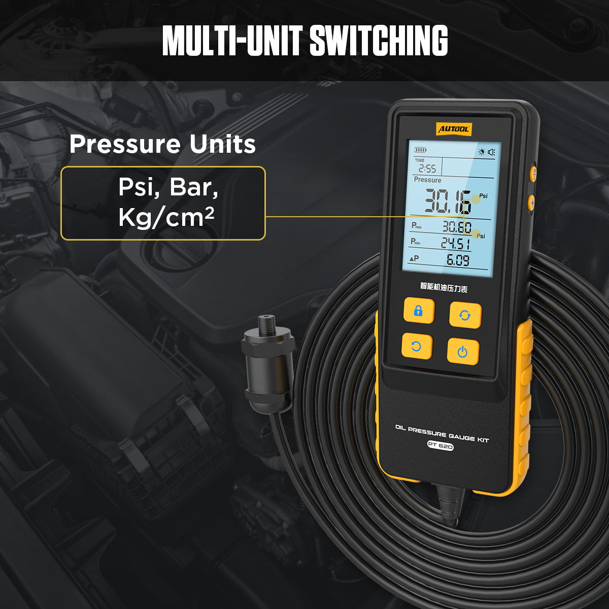 AUTOOL PT620 Engine Oil Pressure Gauge with Digital Display