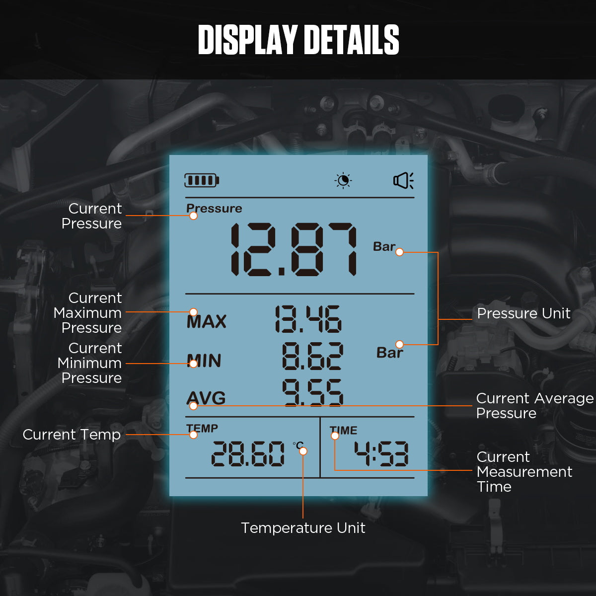 AUTOOL PT635 Fuel Pressure Gauge (High-End Version) 0-426 PSI Digital Display Automotive Tool