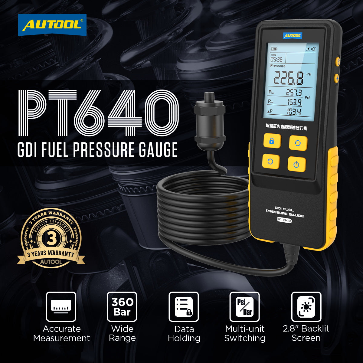 AUTOOL PT640 GDI Fuel Pressure Gauge