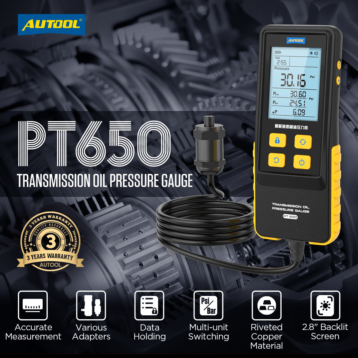 AUTOOL PT650 ATF Exchanger Transmission Oil Pressure Gauge