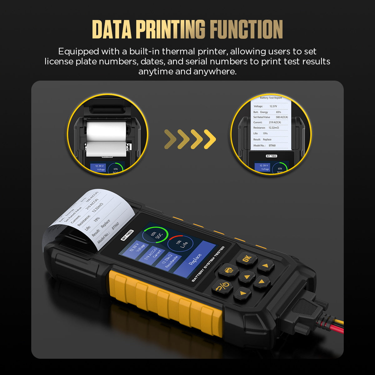 AUTOOL BT960 Car Battery Tester Data Printing