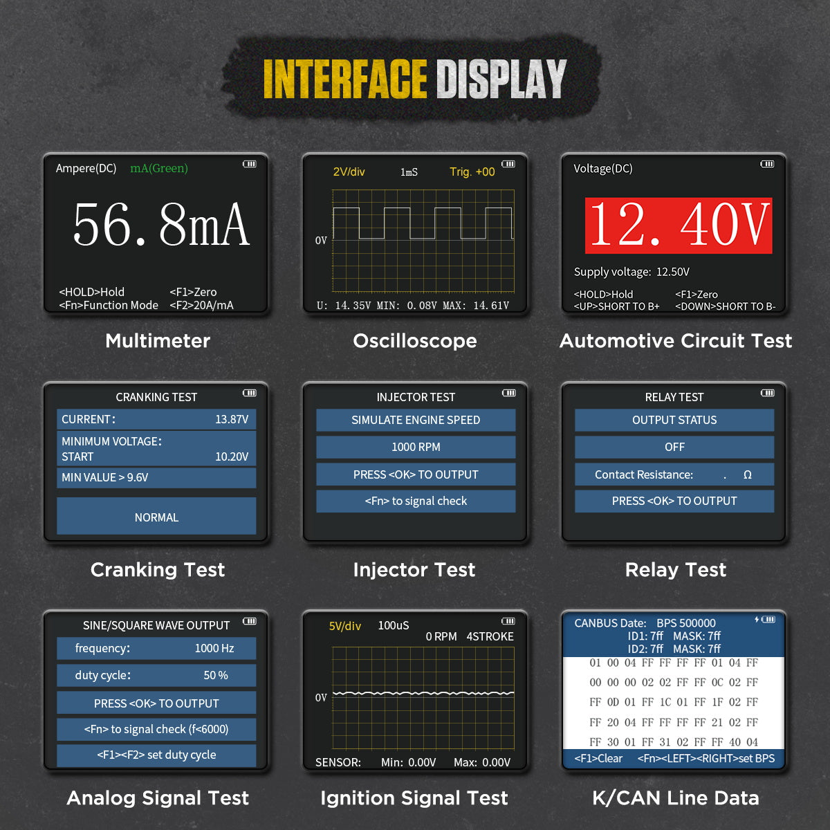 AUTOOL DM303 Digital Multimeter Interface Display