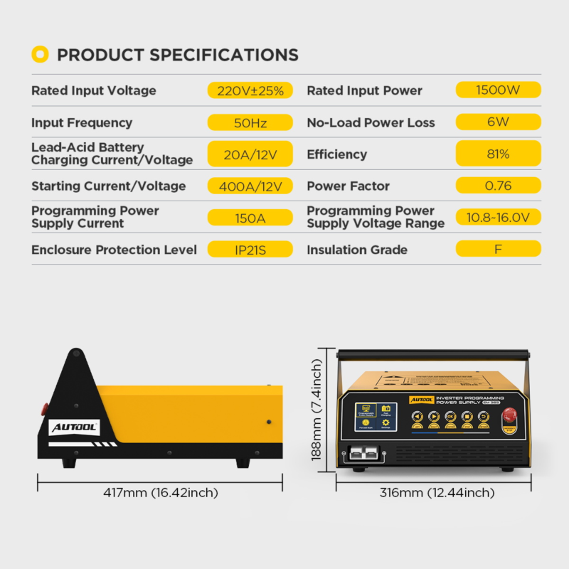 AUTOOL EM365 Inverter Programming Power Supply, 150A Battery Charger Jump Starter