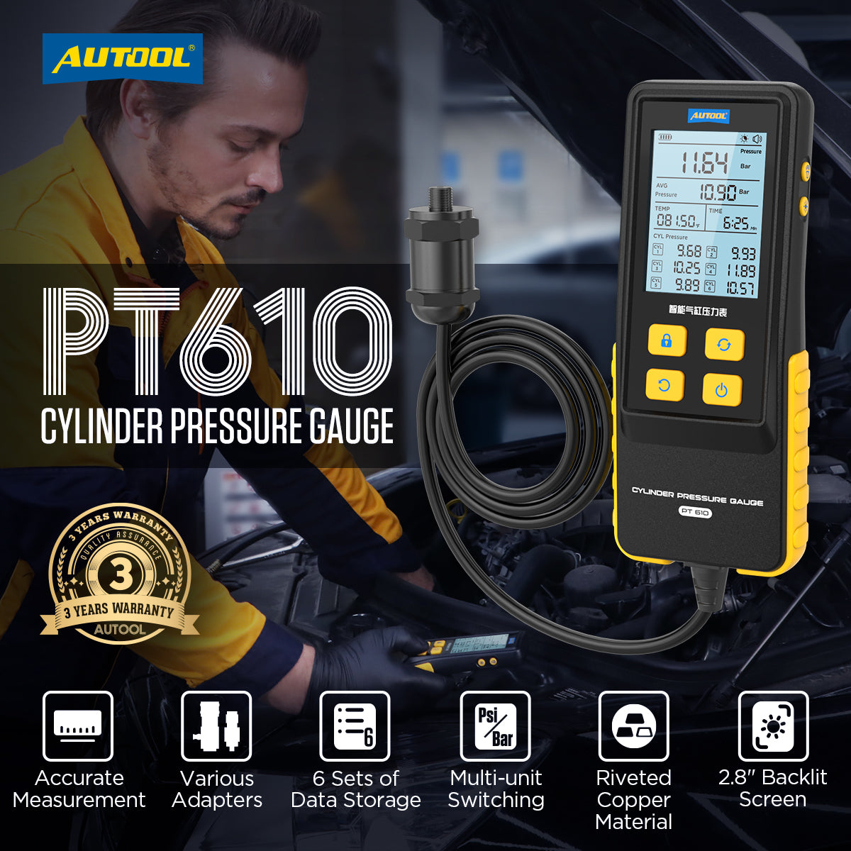 AUTOOL PT610 Cylinder Pressure Gauge Automotive Tool