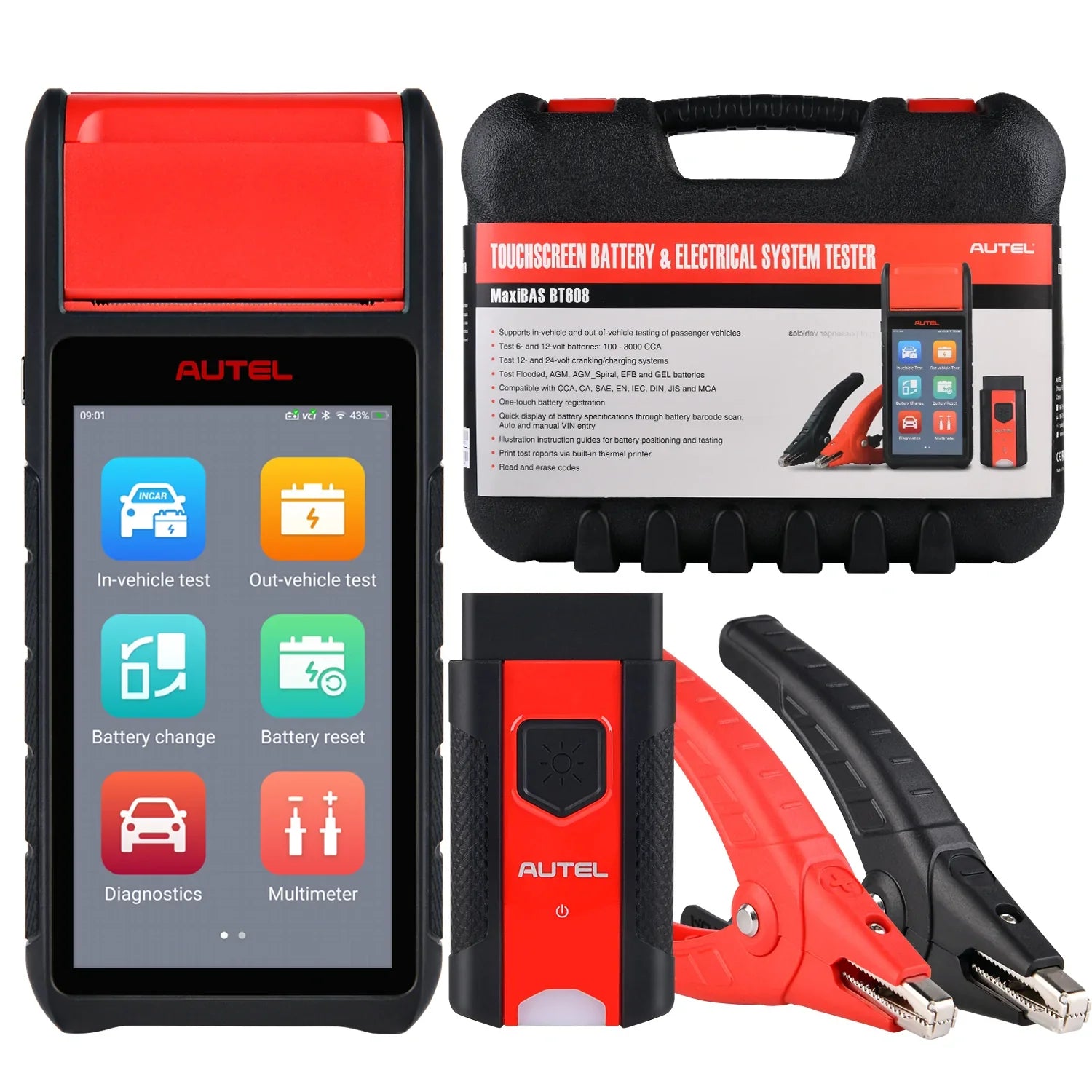 Autel MaxiBAS BT608 Car Battery Tester Vehicle Battery & Electrical System Analyzer Circuit Tester