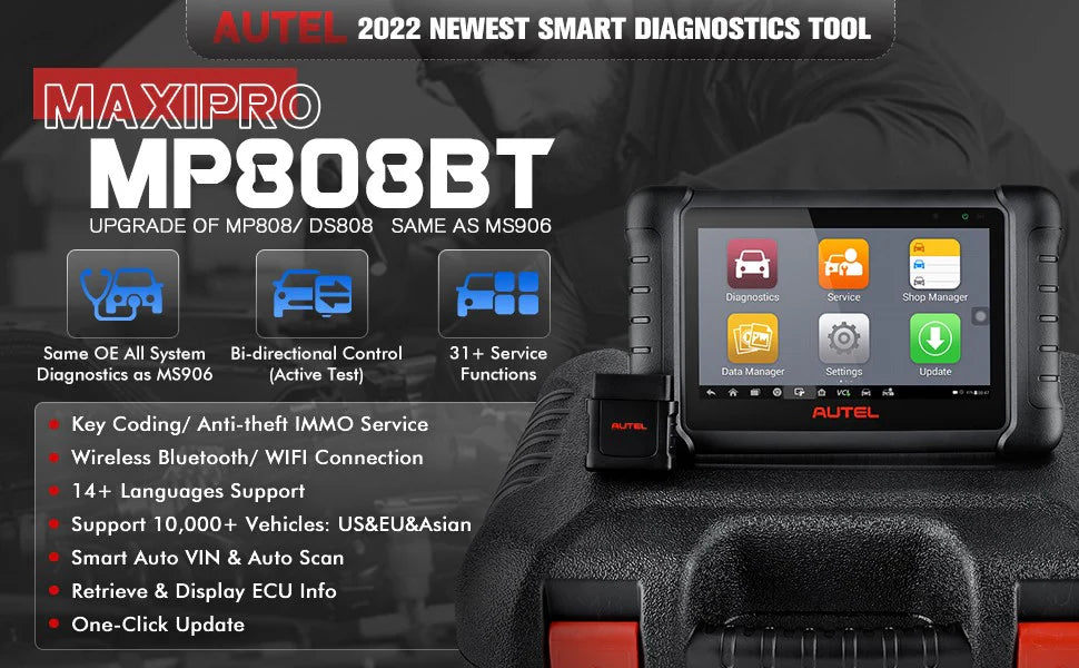 Autel MaxiPRO MP808BT Full System Diagnostic Tool with Complete OBD1 Adapters Support Wireless Upgrade Version of MP808 DS808