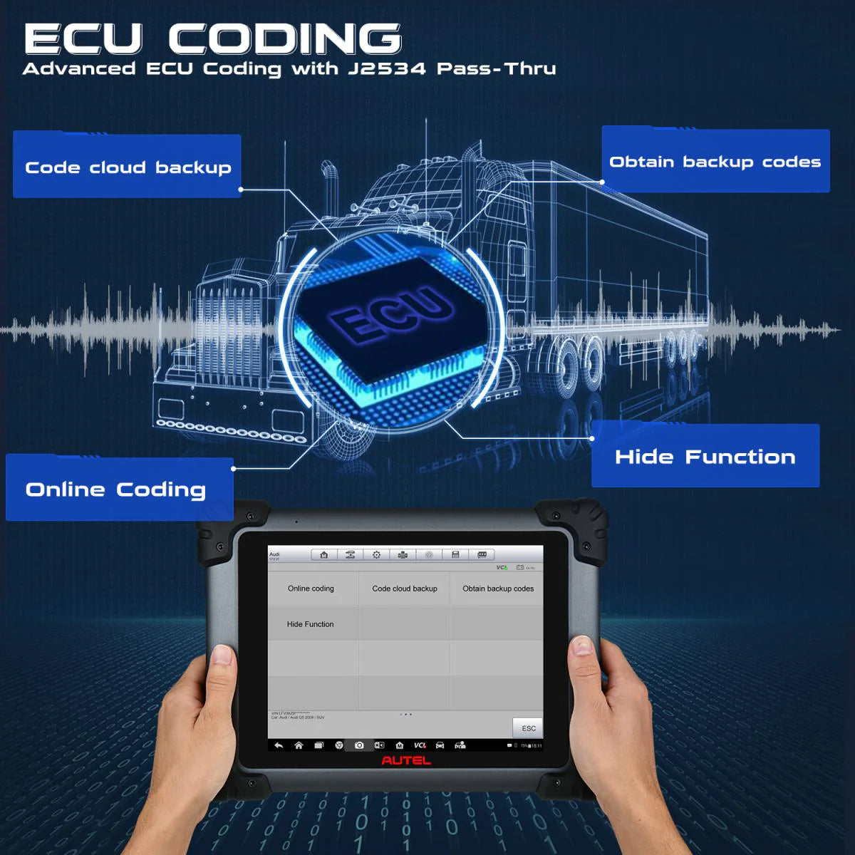 Autel Maxisys MS908CV Diagnostic Scanner For Heavy Duty Truck/ Semi Truck/ Commercial Cars, ECU Coding, Active Test, 25+23 Service Functions (Australian Version)
