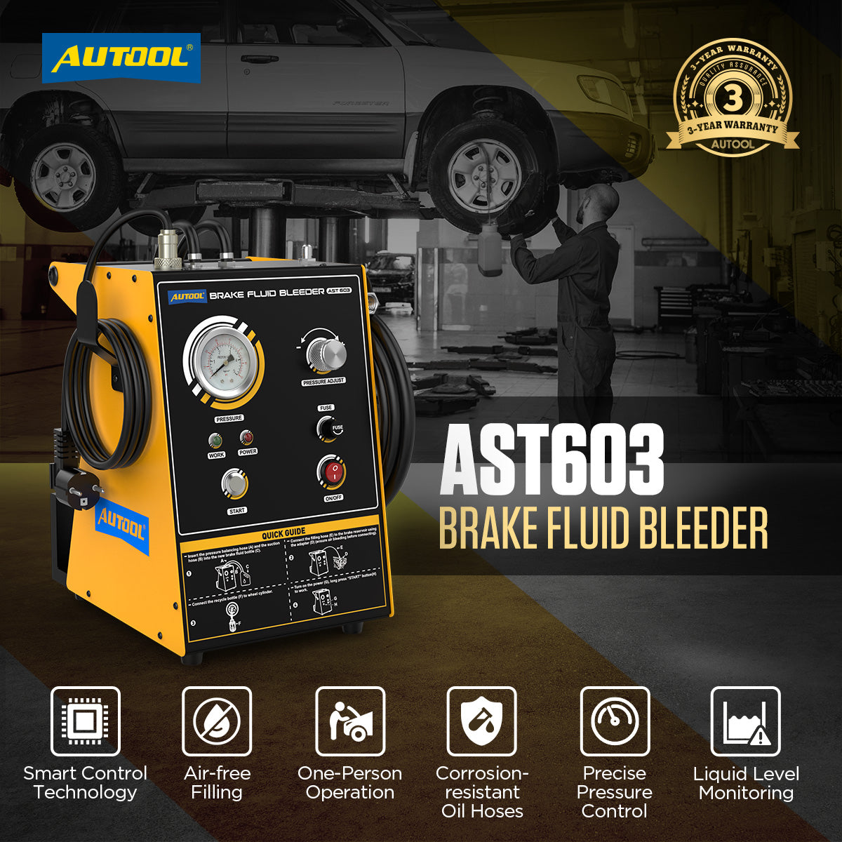 AUTOOL AST603 Automotive Brake Fluid Changer, Pulse 0.5-2.5bar