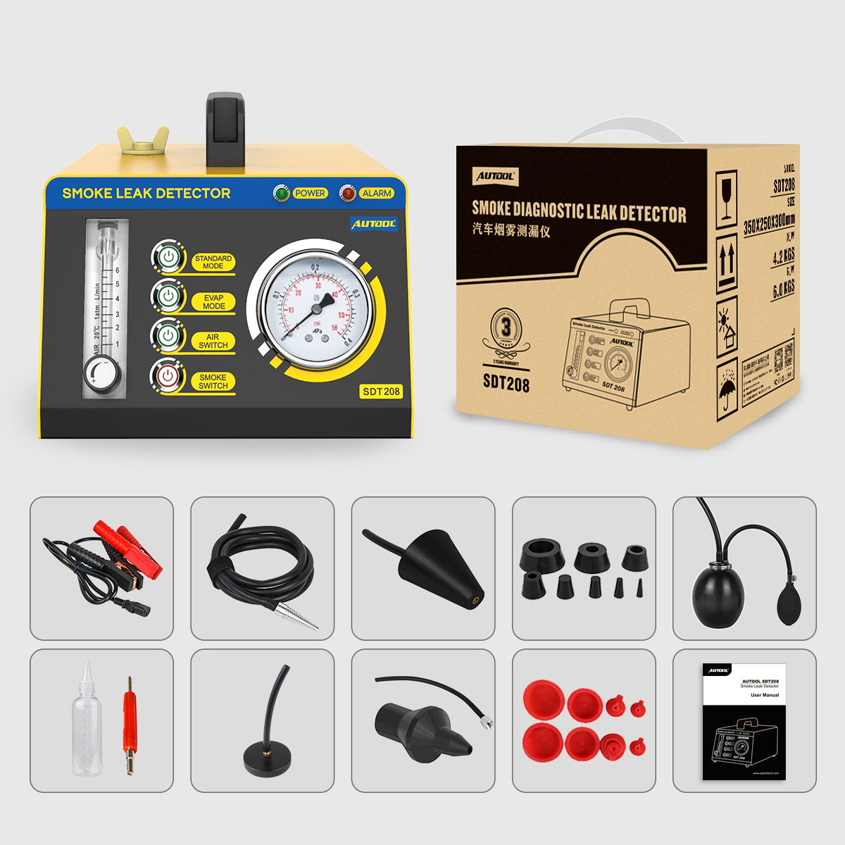 AUTOOL SDT208 Automotive Fuel leakage Diagnostic Tester 2 MODES Car Conduit PIPE System Leakage Tester
