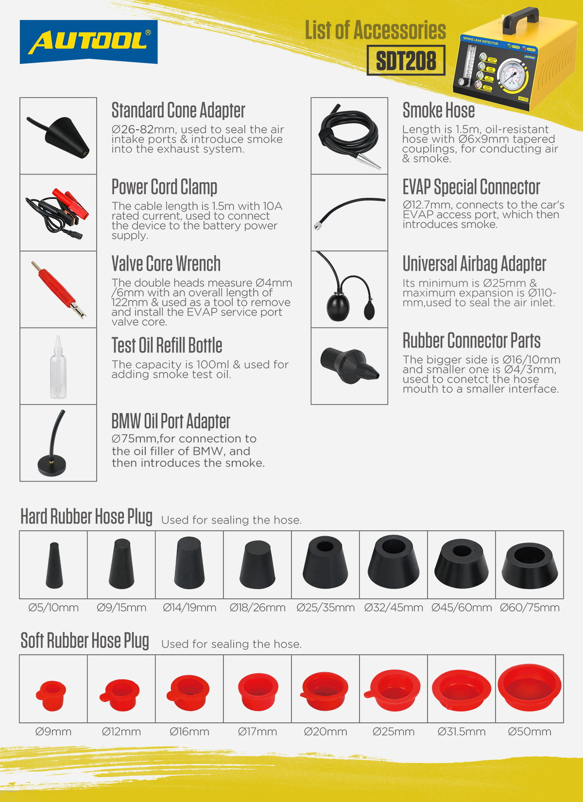 AUTOOL SDT208 Automotive Fuel leakage Diagnostic Tester 2 MODES Car Conduit PIPE System Leakage Tester