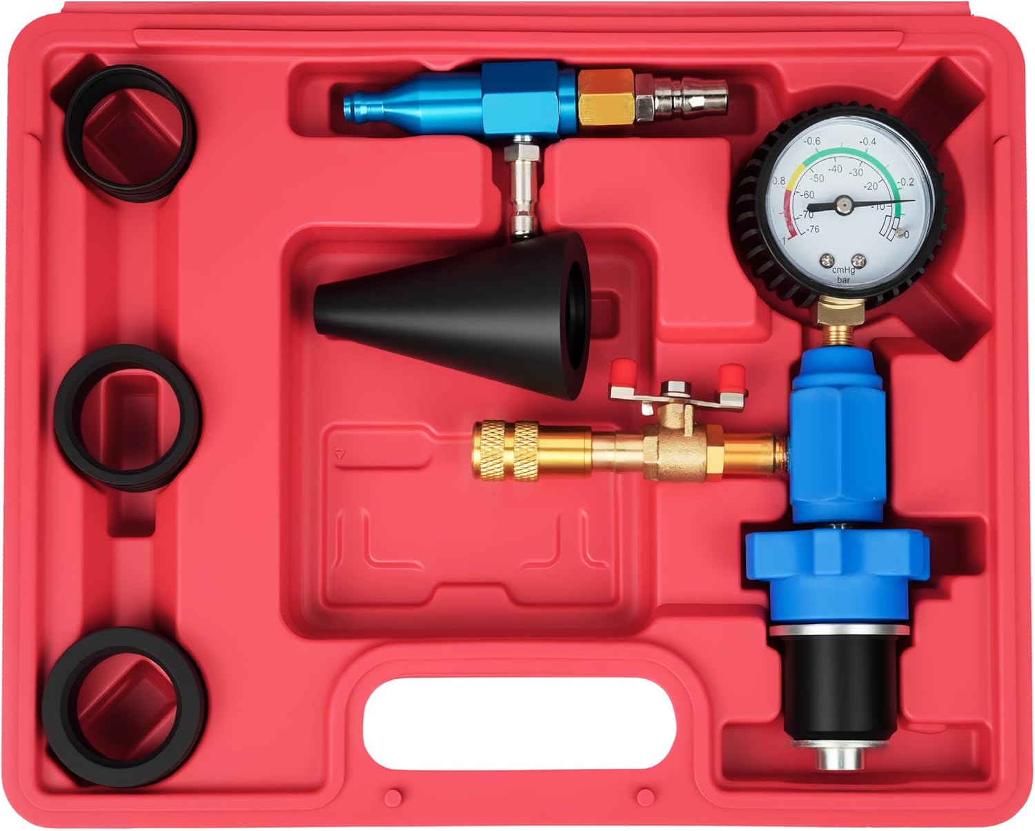 DAYUAN Cooling System Vacuum Purge Radiator Coolant Refill Tool Kit, Automotive Water Tank Pneumatic Vacuum Antifreeze Change Filler Set, with 4 Sizes Adapter Hose for Car Van SUV Truck
