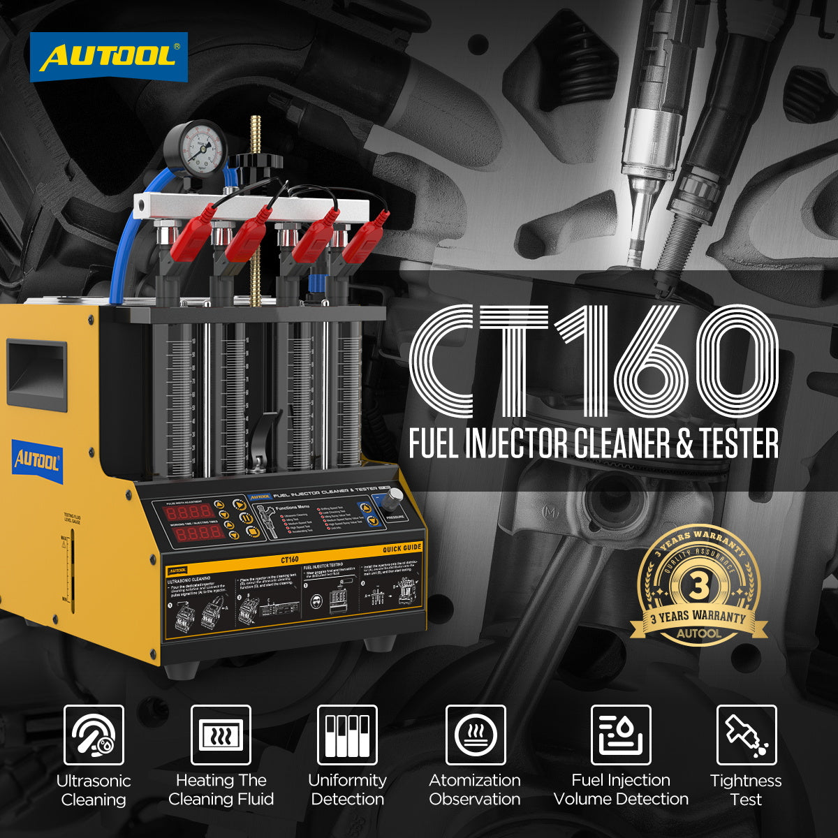 AUTOOL CT160 Fuel Injector Tester & Heating Ultrasonic Cleaner Machine
