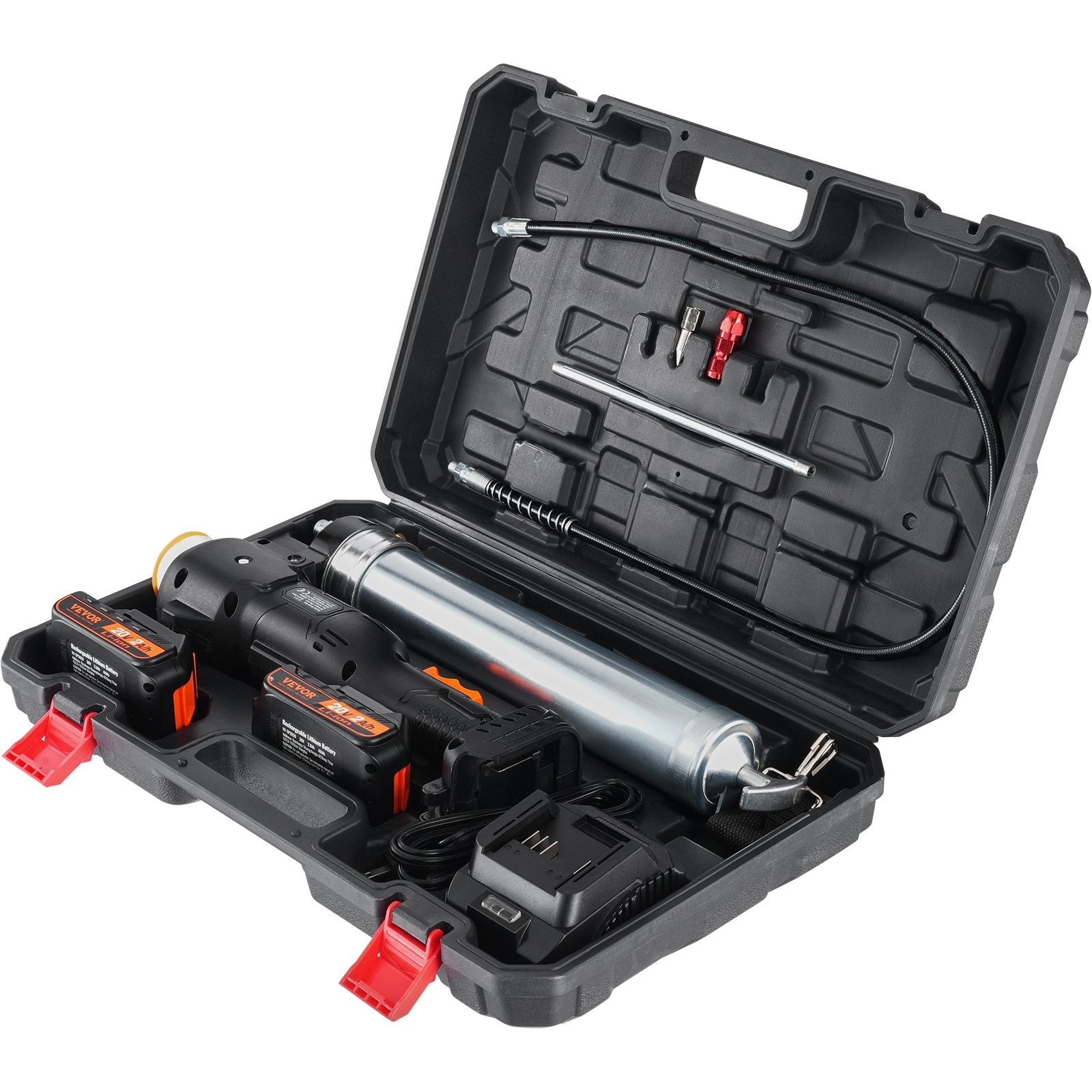 VEVOR Cordless Grease Gun 20V 10,000 PSI 39'' Hose – High-Pressure Electric Grease Gun Kit with Battery, Charger & Carrying Case