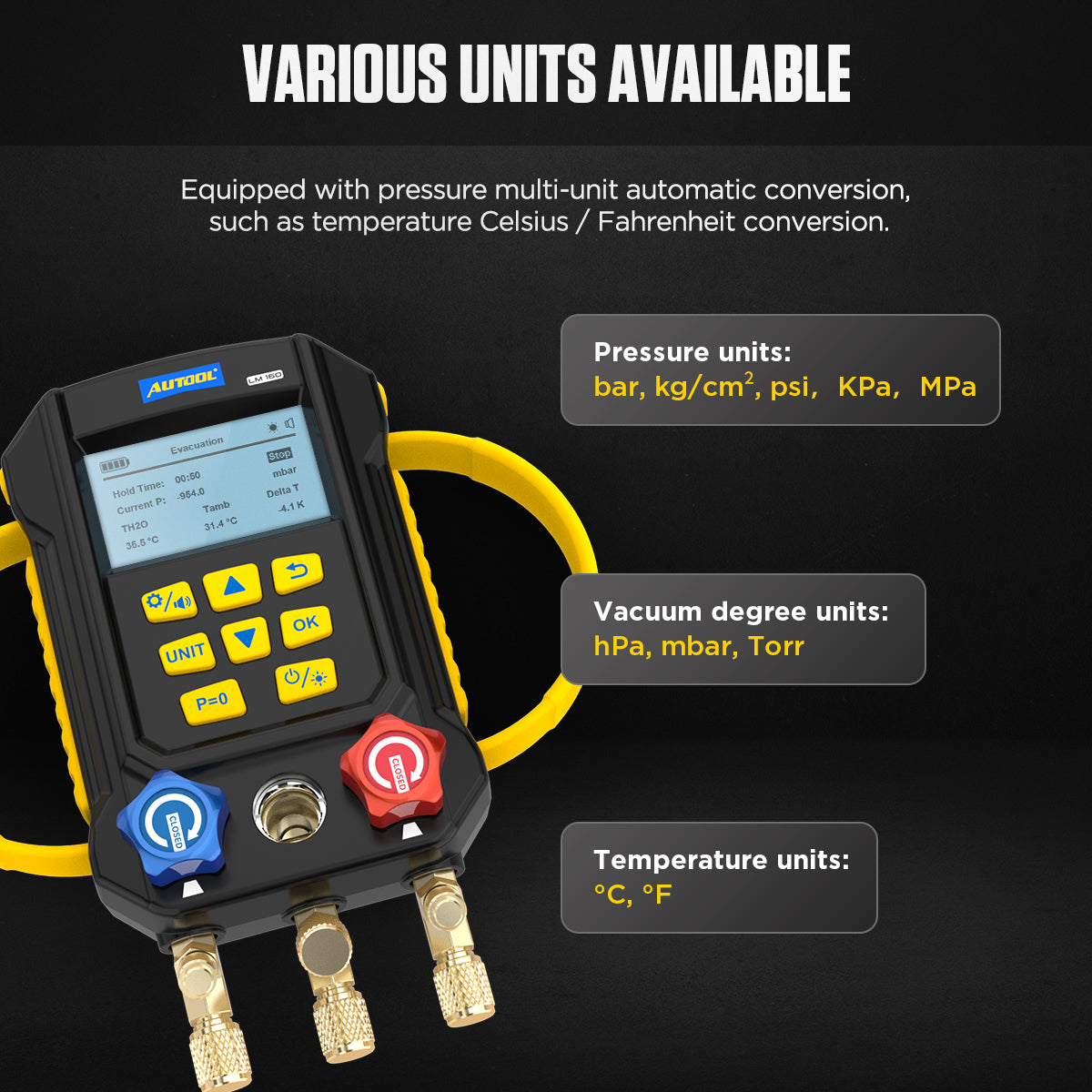AUTOOL LM160 Refrigerant Leak Detector Digital Manifold Gauges