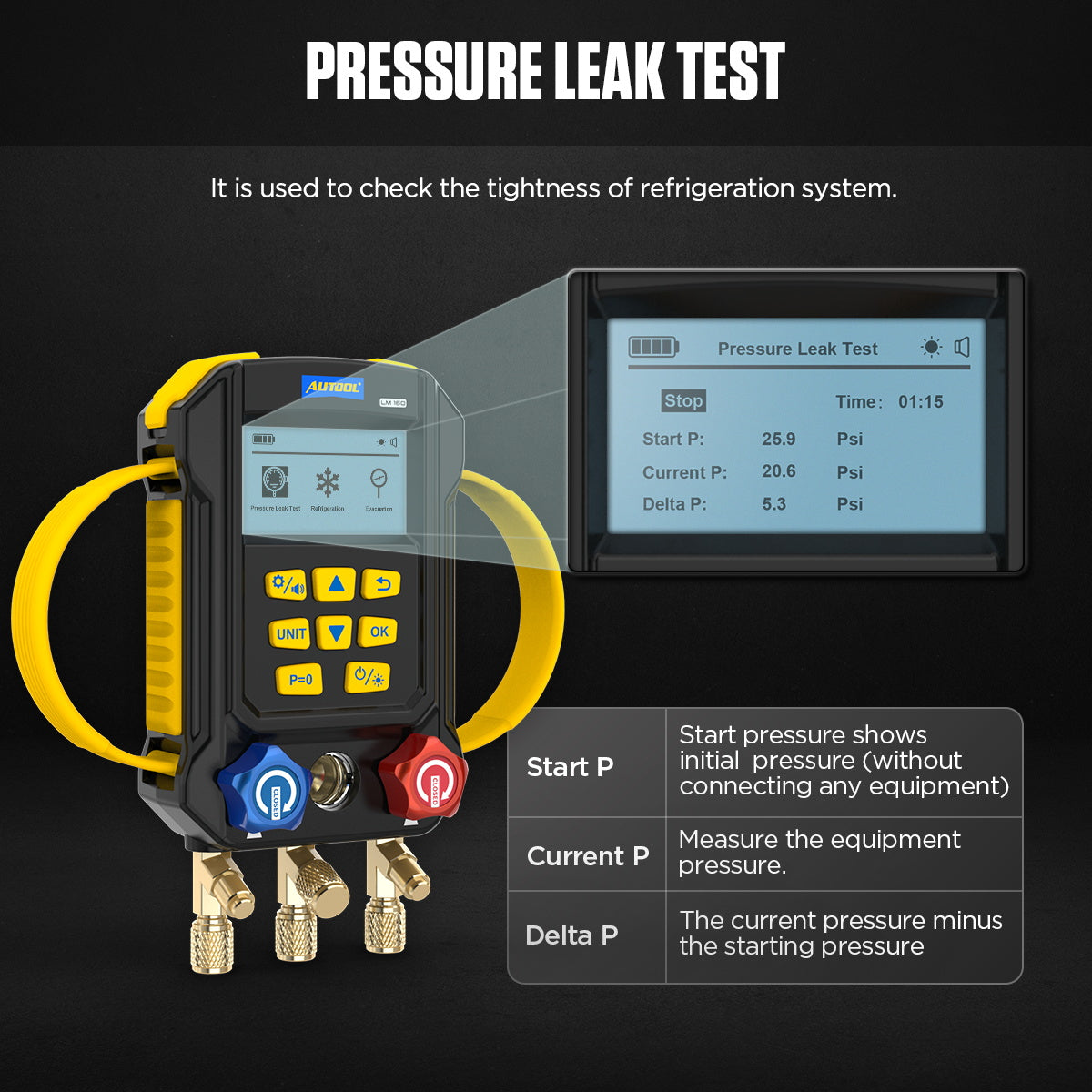 AUTOOL LM160 Refrigerant Leak Detector Digital Manifold Gauges