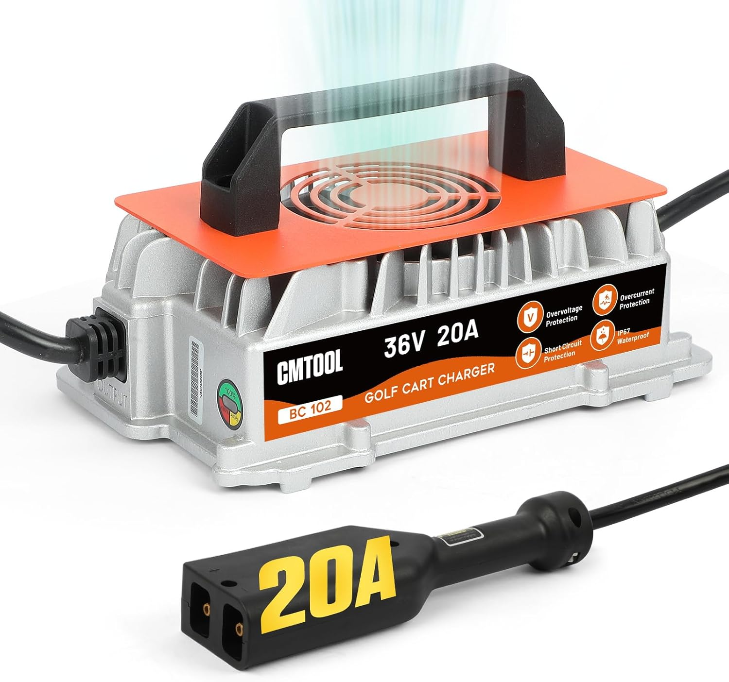 CMTOOL 36V 25A EZGO Golf Cart Charger, Smart Automatic Lead-Acid Battery Charger, IP67 Waterproof, Fast Charge with Trickle Mode, 16FT Cable