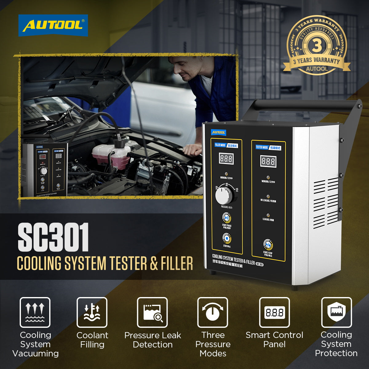 AUTOOL SC301 Automotive Coolant Leak Detector and Filler