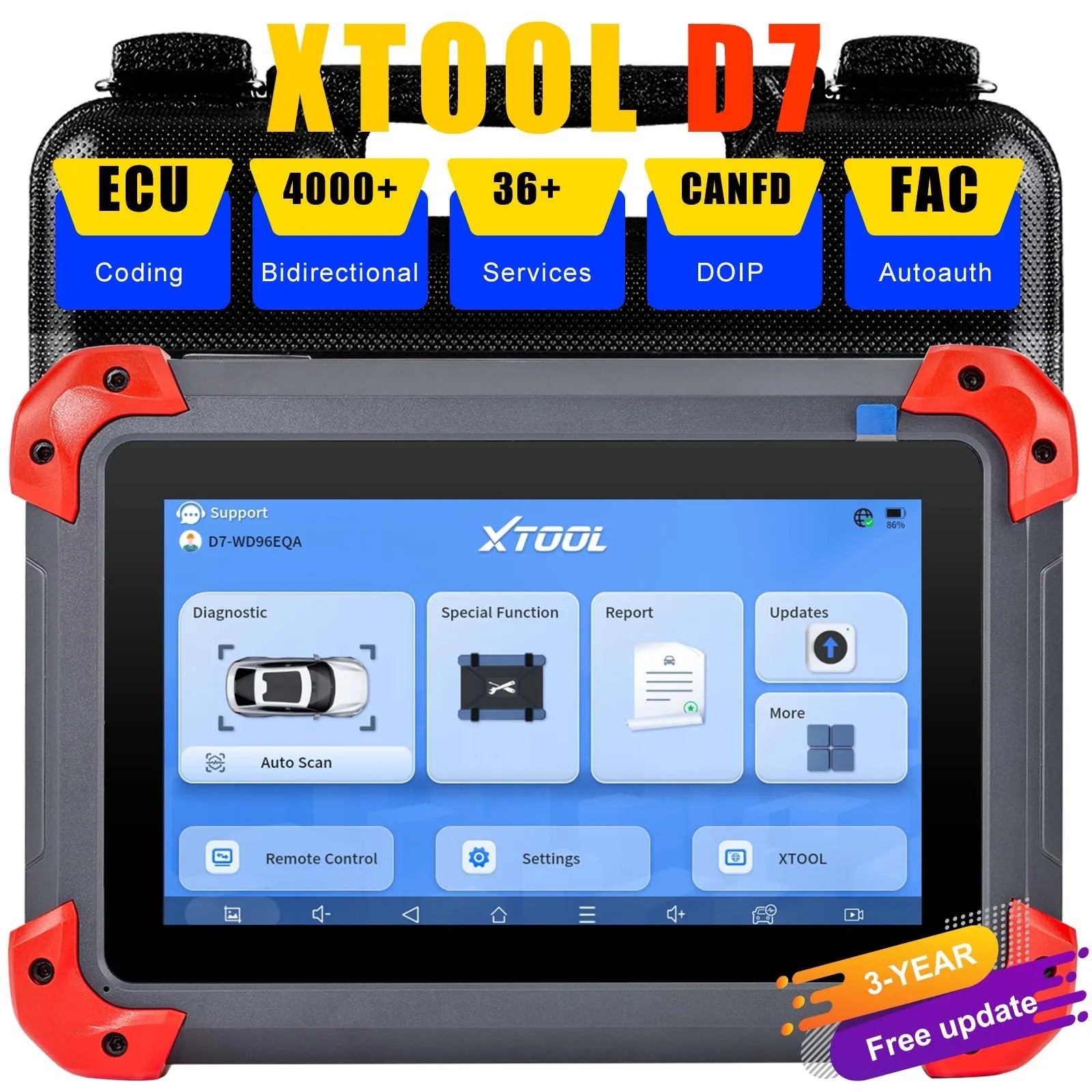 XTOOL D7 Automotive Diagnostic Tool Bi-Directional Support OE-Level Full System Scan, All Major Vehicles