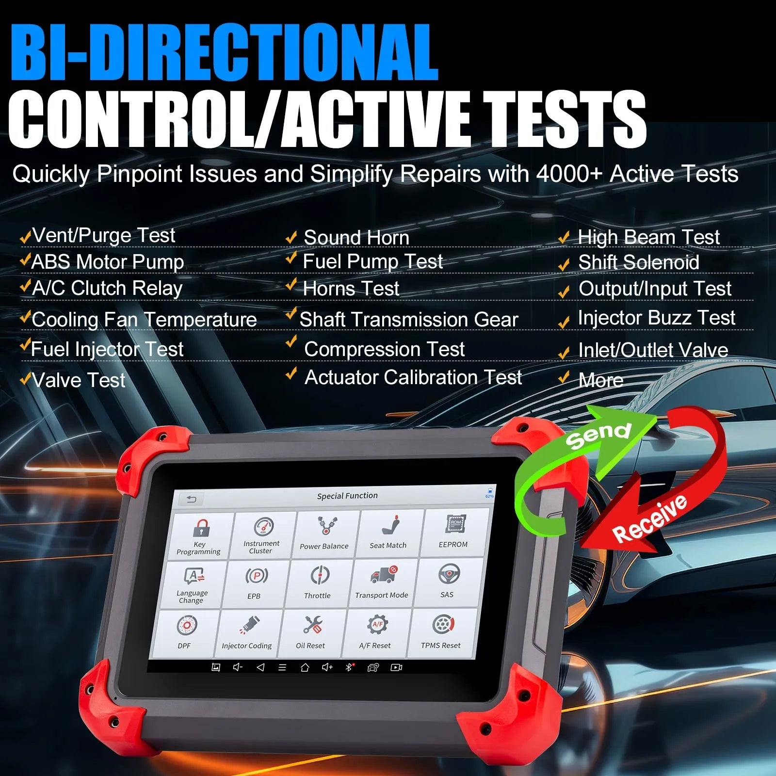 XTOOL D7 Automotive Diagnostic Tool Bi-Directional Support OE-Level Full System Scan, All Major Vehicles