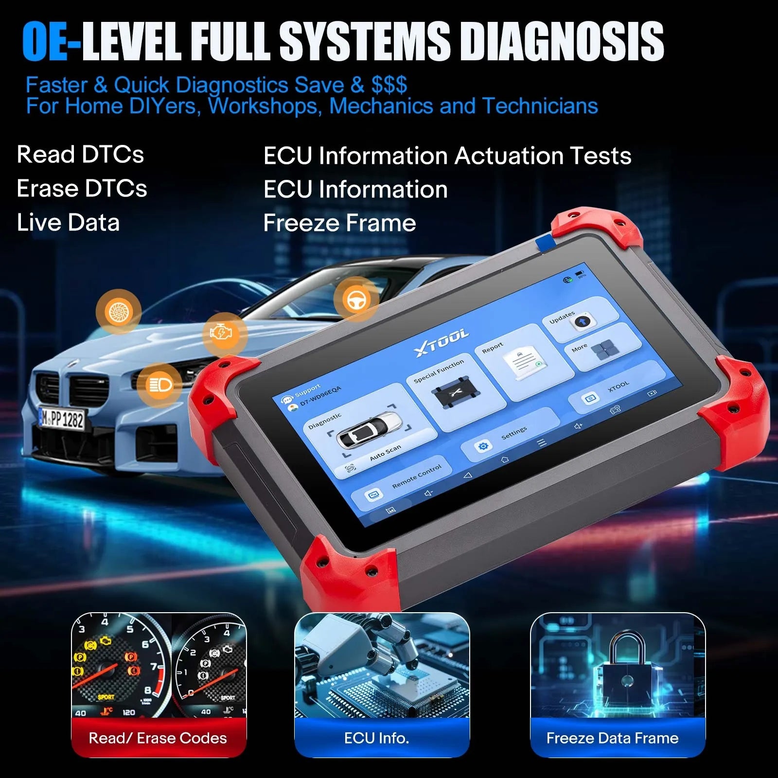 XTOOL D7 Automotive Diagnostic Tool Bi-Directional Support OE-Level Full System Scan, All Major Vehicles