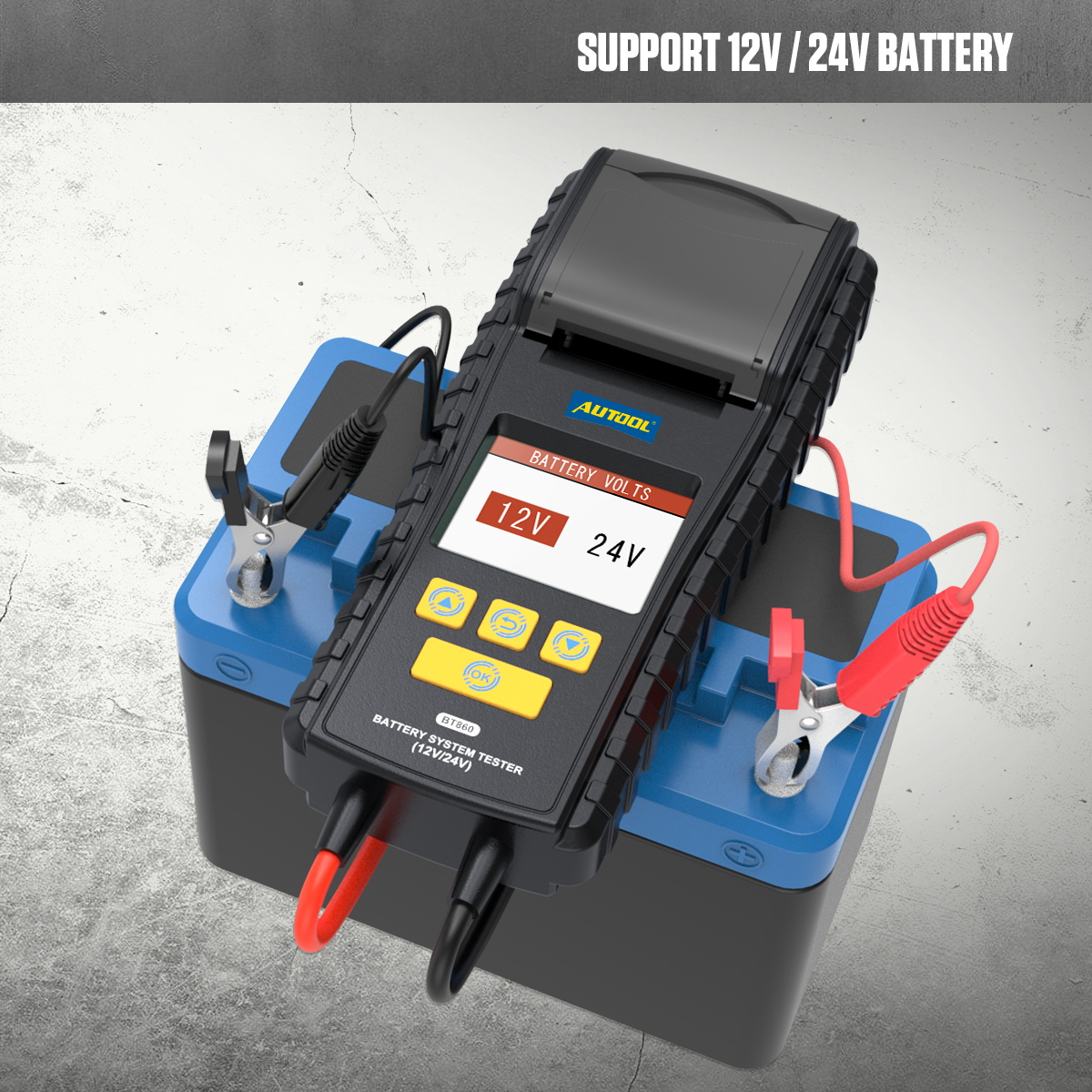AUTOOL BT860 Battery Tester with Temperature Monitoring and Printing Capabilities
