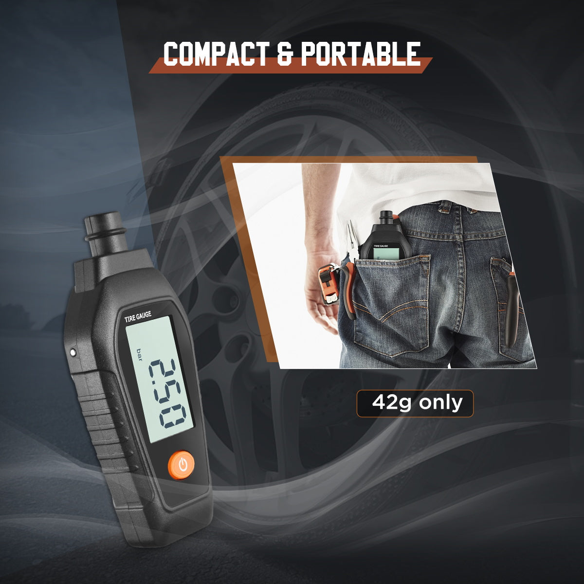 Digital Tyre Pressure Gauge 7.5~99PSI Tyre Depth Gauge Thread Checker 0~15mm