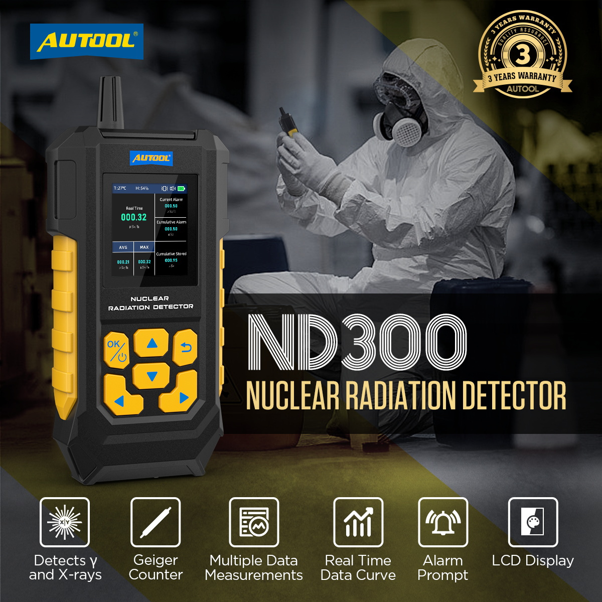AUTOOL ND300 Geiger Counter Nuclear Radiation Detector Portable Handheld Beta Gamma X-ray