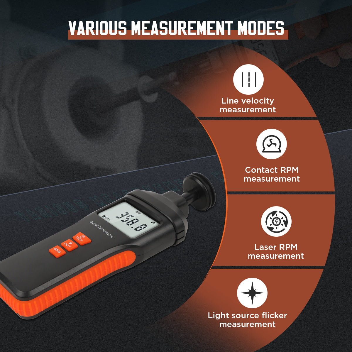 CMTOOL RPM Meter Digital Tachometer, 9.0-99999 RPM Gauge Kit, Handheld Contact and Non Contact Tachometer, High Precision