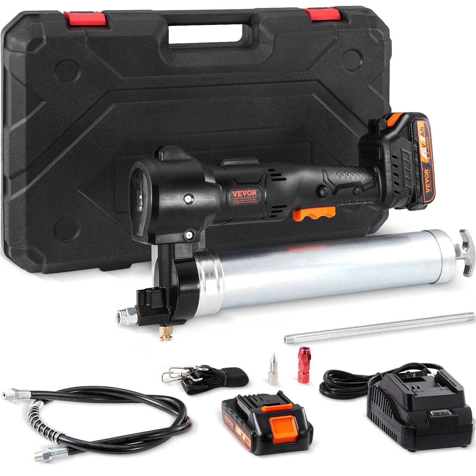 VEVOR Cordless Grease Gun 20V 10,000 PSI 39'' Hose – High-Pressure Electric Grease Gun Kit with Battery, Charger & Carrying Case