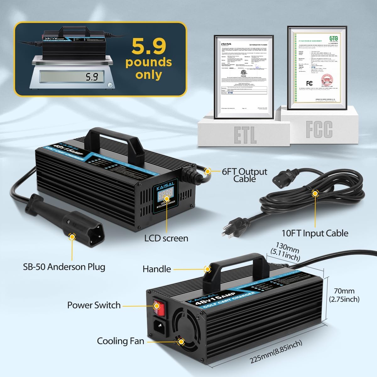 36 Volt Golf Cart Battery Charger for EZGO Yamaha Club Car Golf Carts, 18 Amp 36V Golf Cart Charger 36 Volt EZ GO Club Car Charger, Trickle Charge,5-7 Hours Full Charge,16FT Cord for Lead Acid Battery