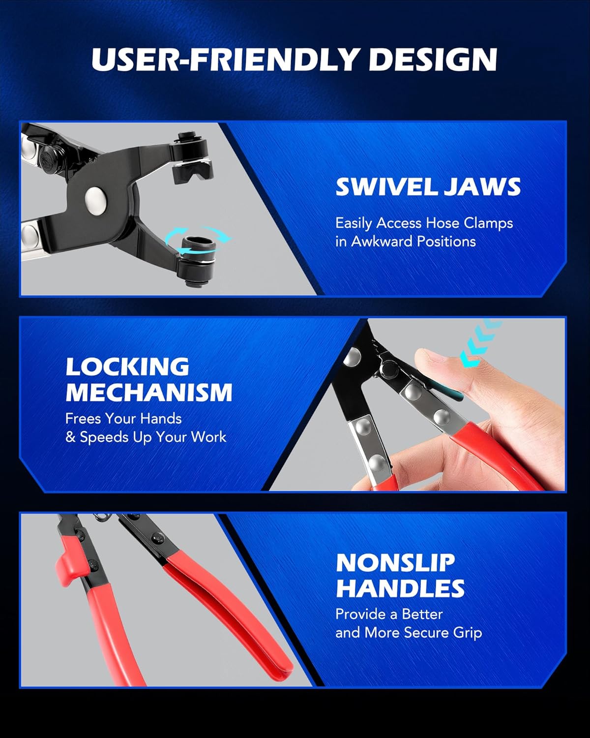 Orion Motor Tech Hose Clamp Pliers, Long Reach Wire Spring Hose Clamp Pliers Remover for Automotive Coolant Radiator Heater and Water Hose with Band Flat or Large Clamps