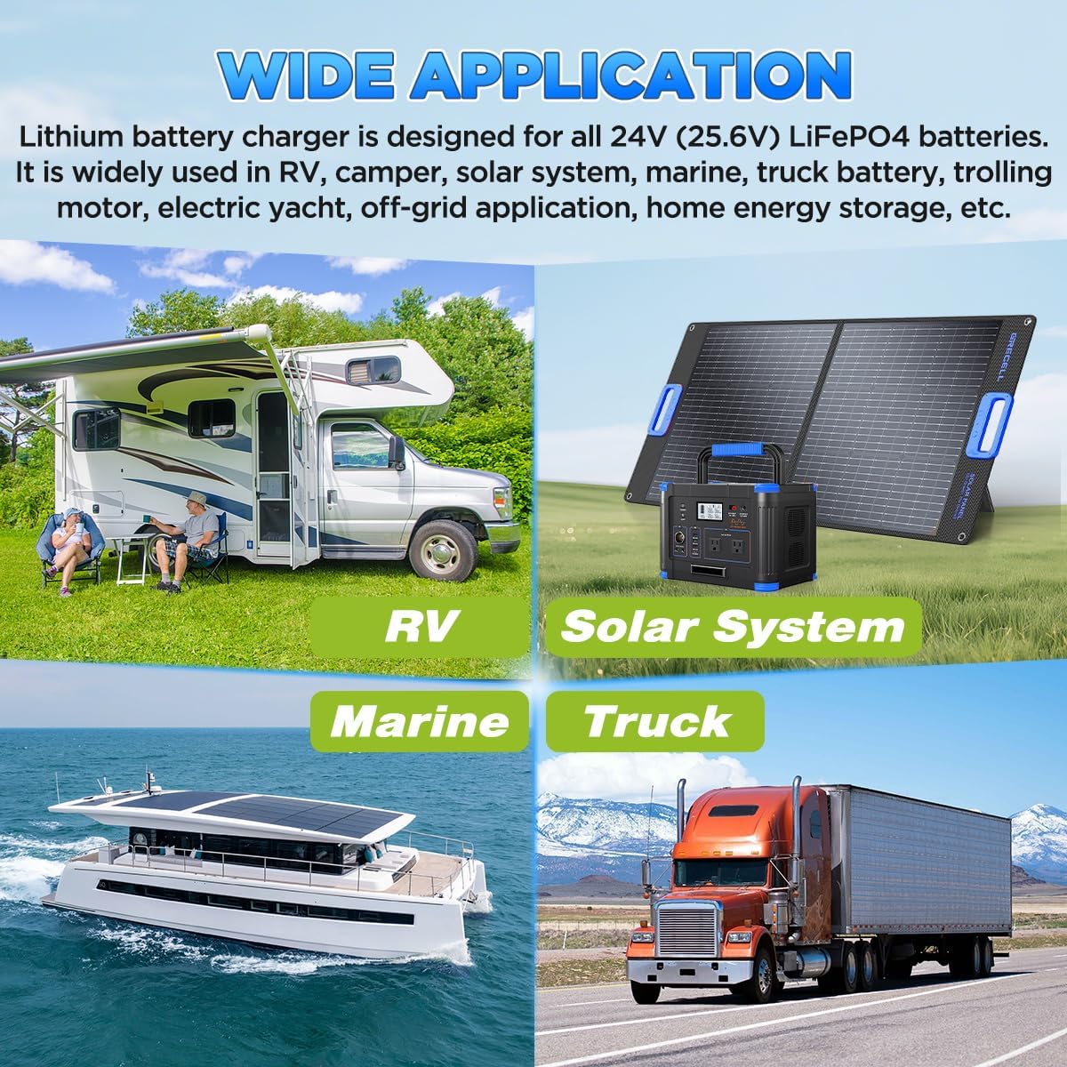 24V 20A Lithium Battery Charger 29.2V LiFePO4 Battery Charger IP67 Waterproof & 0V Wake Up 24 Volt Lithium Charger with 2 Connectors, 8 Protections for 25.6V LiFePO4 Battery of RV, Boat, Marine, Solar