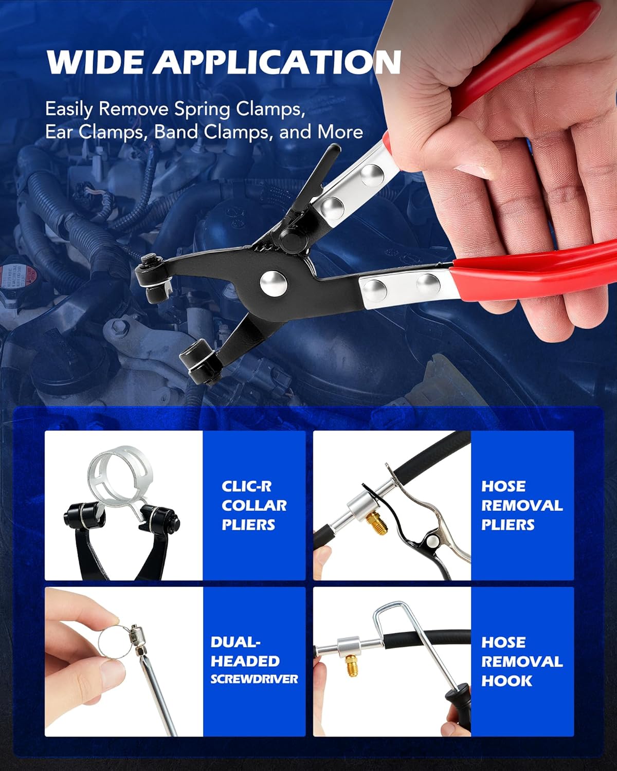 Orion Motor Tech Hose Clamp Pliers, Long Reach Wire Spring Hose Clamp Pliers Remover for Automotive Coolant Radiator Heater and Water Hose with Band Flat or Large Clamps