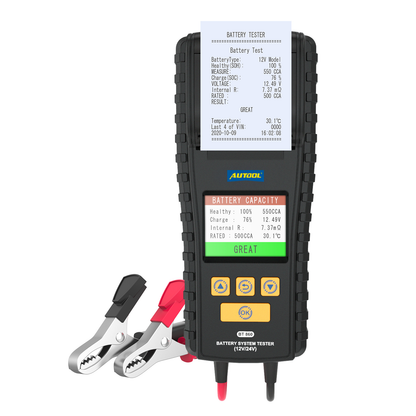 AUTOOL BT860 Battery Tester with Temperature Monitoring and Printing Capabilities